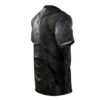 Dark medieval fantasy armor all over print sublimation tee with segmented metal plating and rivets.
