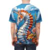 All over print fantasy seahorse sublimation tee featuring ocean life and floral elements.