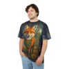 All over print sublimation tee featuring a detailed fox in a moonlit forest with butterflies and flowers.