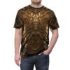 Gold knight armor all over print sublimation tee features intricate metal plating and dark accents for a fantasy, streetwear aesthetic.