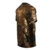 Gold and black realistic armor all over print sublimation tee with detailed plating and buckles, wrap around design.