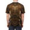 Gold medieval armor all over print sublimation tee featuring a detailed, realistic metallic scale and plate design with ornate detailing.