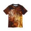 Leopard cubs walking through fire, all over print sublimation tee with seamless wrap around graphic.
