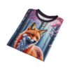 Orange fox and pink cherry blossoms in a mystical forest all over print sublimation tee.