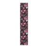 Black table runner featuring a seamless pattern of pink and white hearts in various styles.
