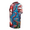 All over print sublimation tee featuring a beautiful mermaid with flowing red hair and tentacles in an underwater scene with coral and bubbles.